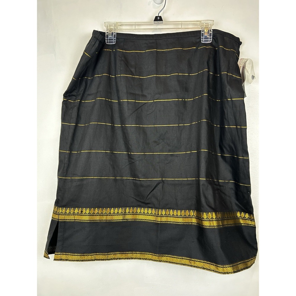 Amanda Smith Skirt Womens XL Pencil Black Gold India Old Money Office Retro Glam